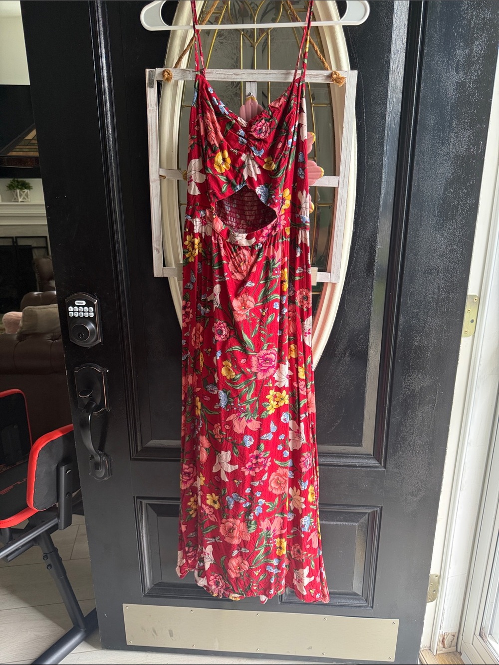 Hollister M Red Floral Maxi Dress with Cutout Detail